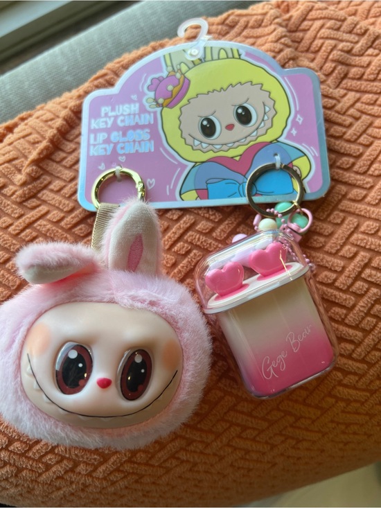Other - Gege Bear Pink Gradient Lip Gloss & Wakuku Plush Keychain